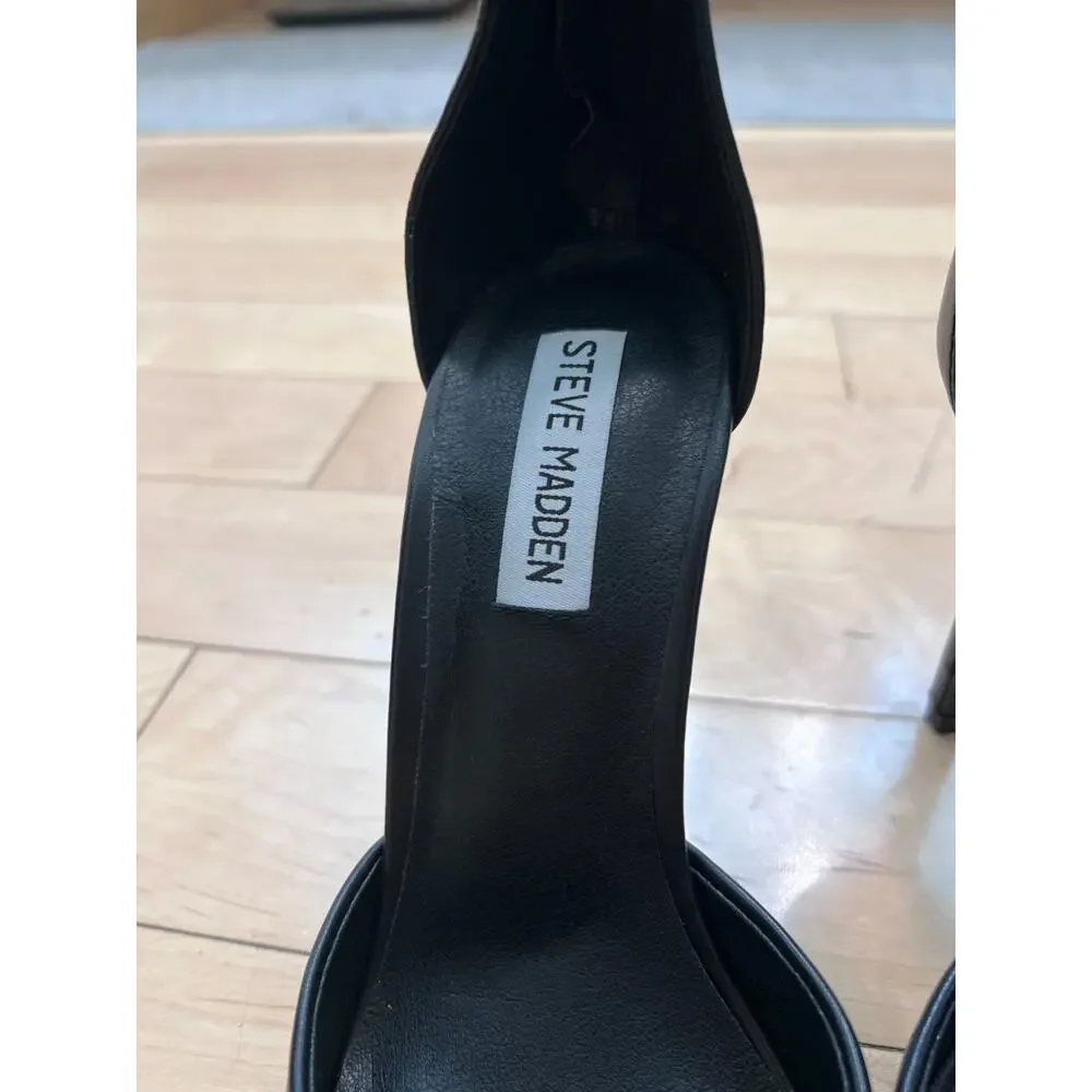 Steve Madden Vionnet Black Leather Pointed Toe Ankle Strap Stiletto Pumps 9.5